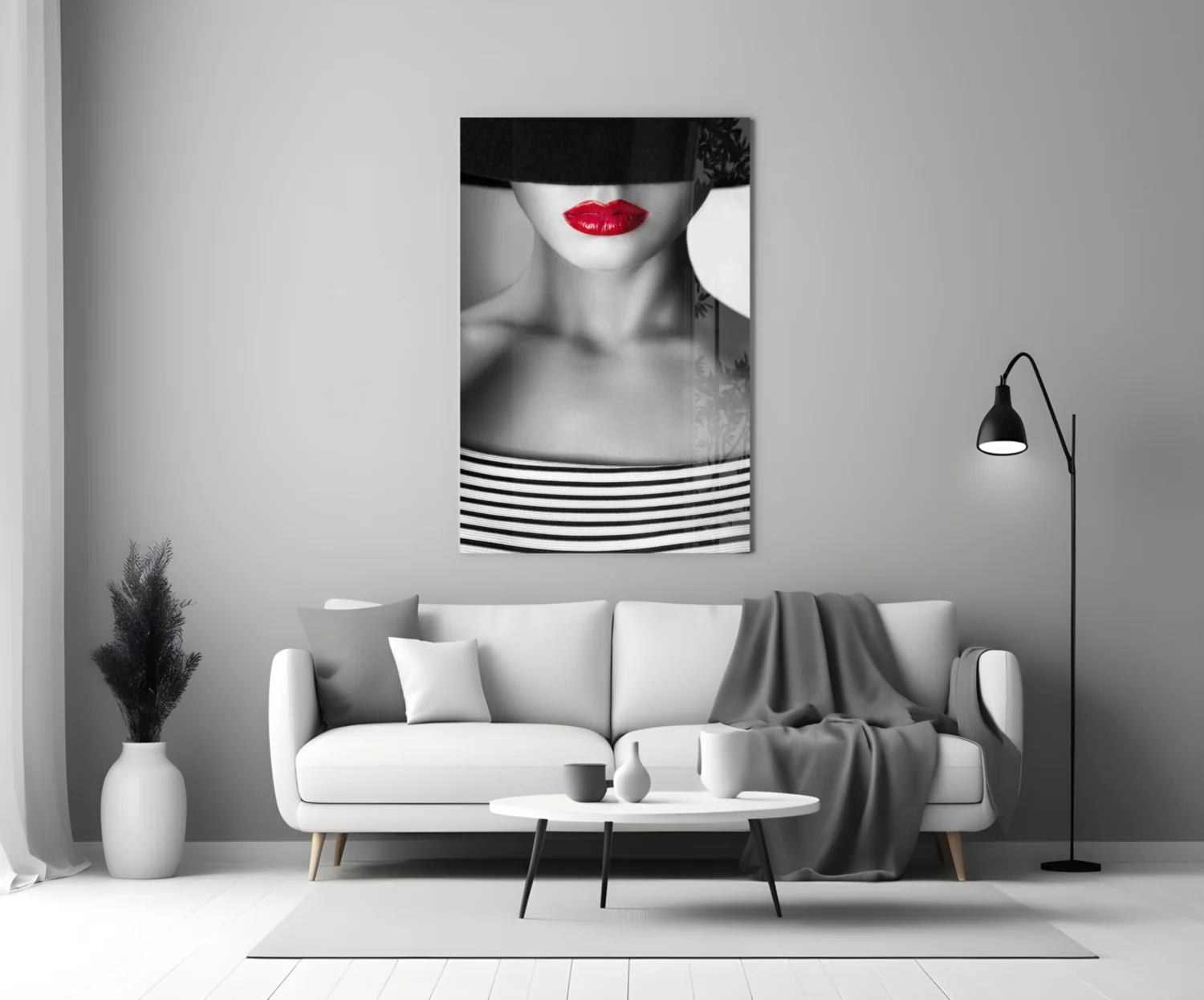 Red Lips Portrait Glass Wall Art - Image 3