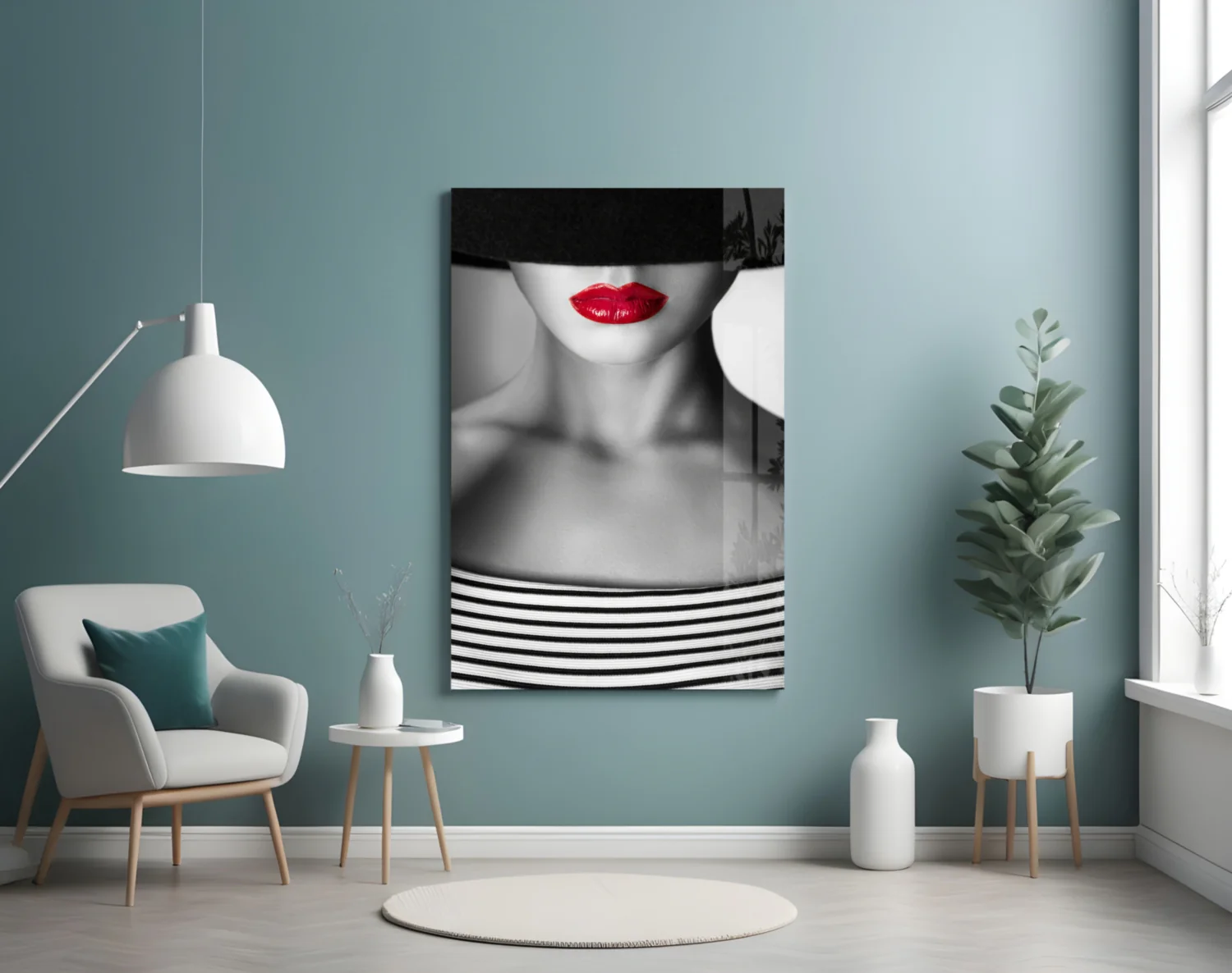 Red Lips Portrait Glass Wall Art - Image 4