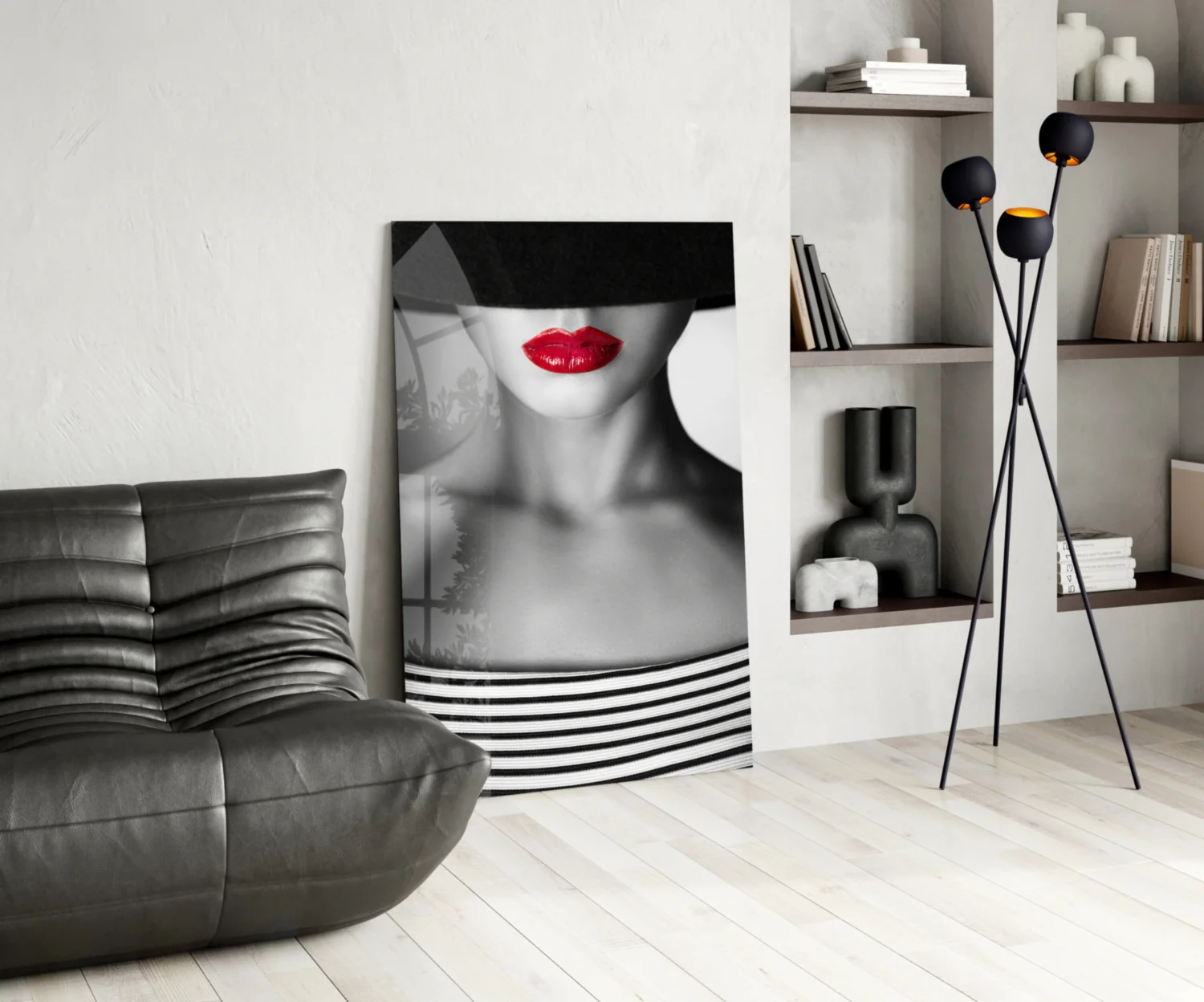 Red Lips Portrait Glass Wall Art - Image 5