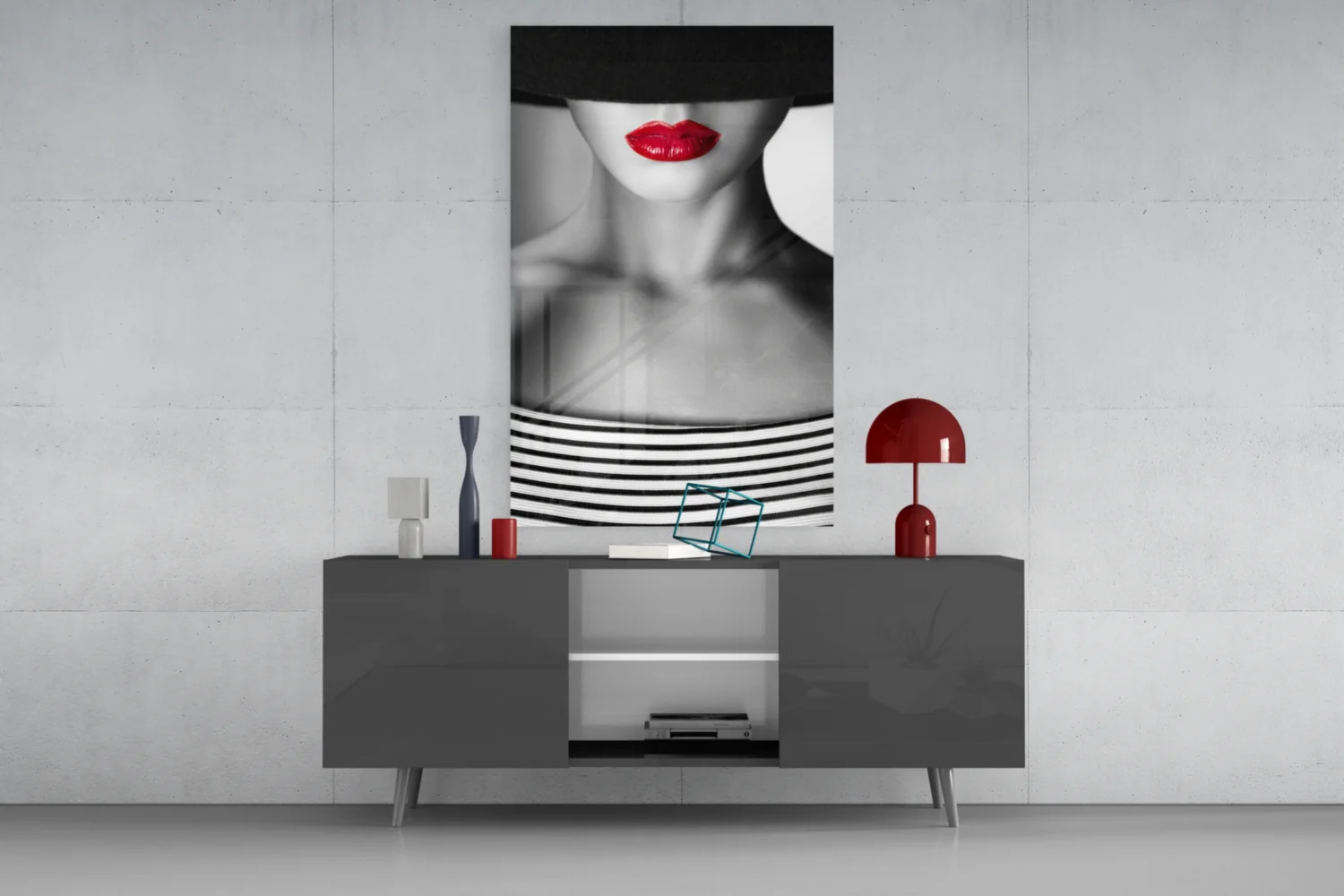 Red Lips Portrait Glass Wall Art - Image 8
